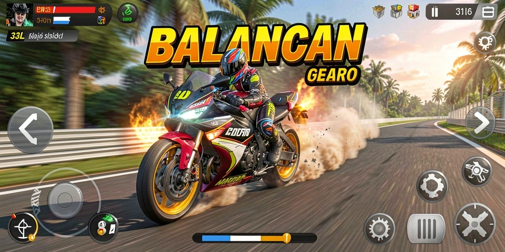 Tampilan gameplay yang menegangkan di lintasan balapan motor.