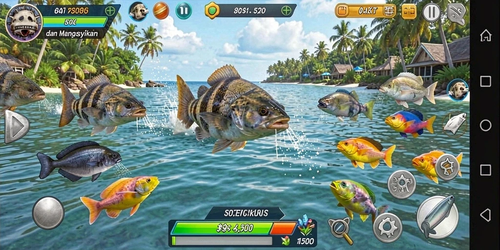Tampilan gameplay 5RT yang menarik saat menembak ikan di lautan.