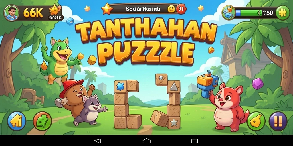 Tangkap layar gameplay 66K yang menampilkan teka-teki seru dan tantangan.