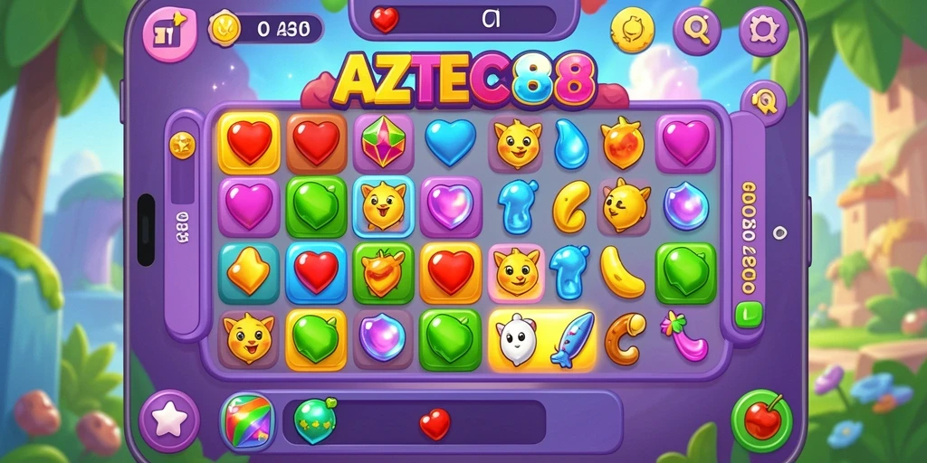 Tampilan gameplay AZTEC88 yang seru dengan permata berwarna-warni.