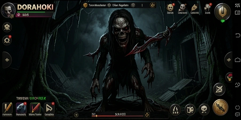 Gameplay DORAHOKI yang menegangkan dengan suasana horor yang mendalam.