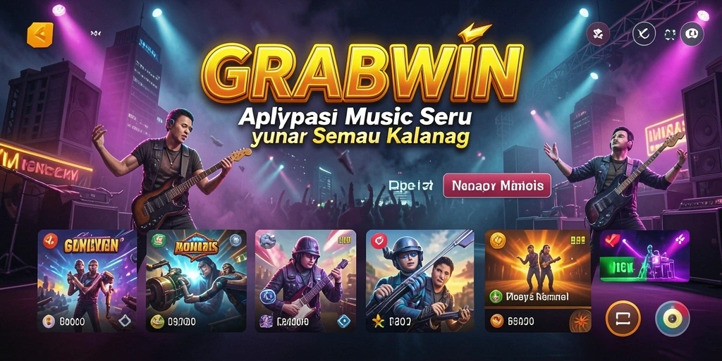 Tampilan gameplay seru di aplikasi GRABWIN yang penuh dengan musik.