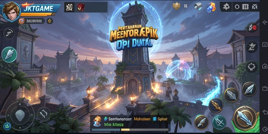 Tampilan utama gameplay JKTGAME dengan menara dan musuh yang menyerang.