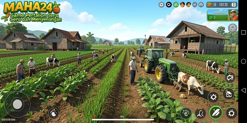 Tampilan screenshot menarik dari gameplay bertani di MAHA24.