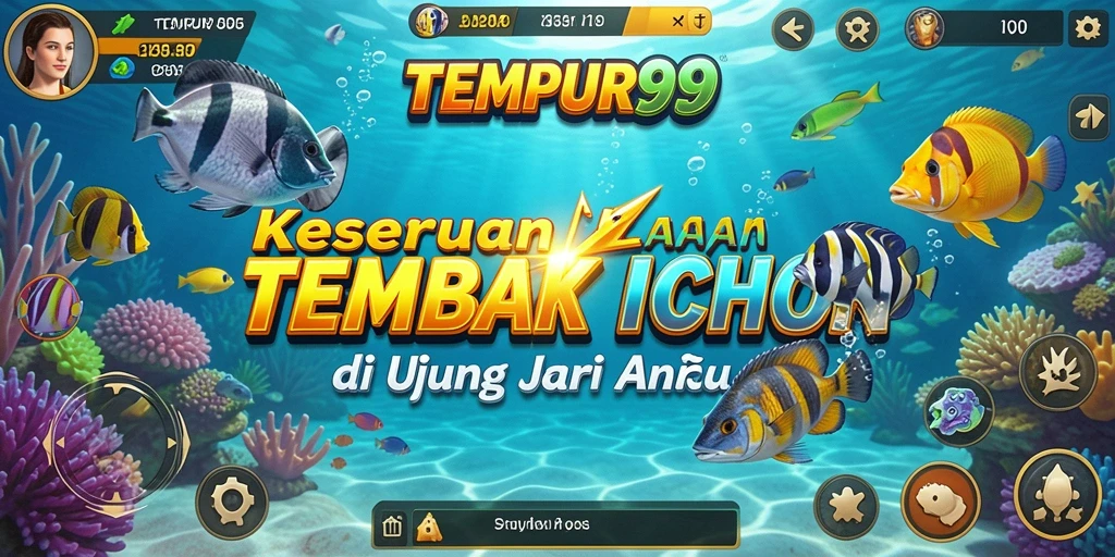 Gameplay seru TEMPUR99 dengan berbagai ikan menunggu untuk ditangkap.